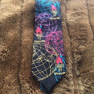 Olympic Atlanta 1996 men’s tie featuring multi colored globes and Olympic flame